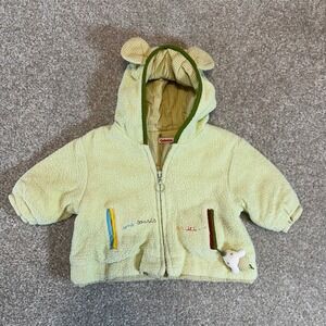 Catimini Baby Fleece Bear Hooded‎ Jacket Yellow Gingham Trim 1M